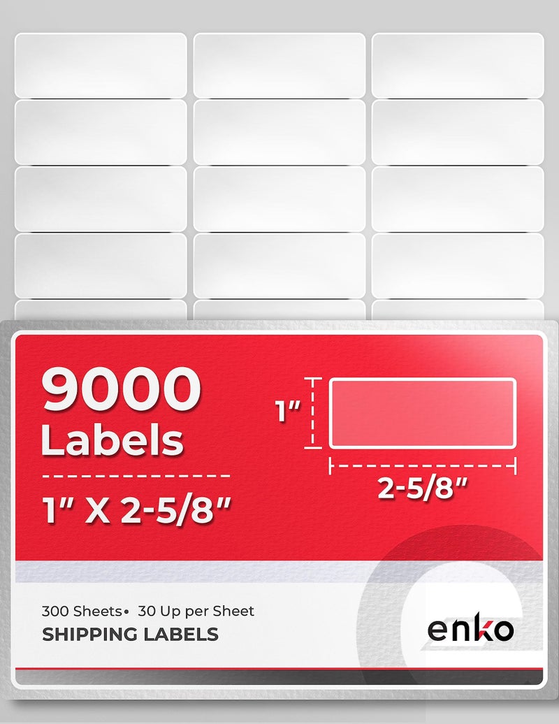 enKo Products enKo 1 x 2-5/8 Inch 30 Up Return Mailing Address Labels White Printable FBA Labels (300 Sheets, 9000 Labels) - Image 2